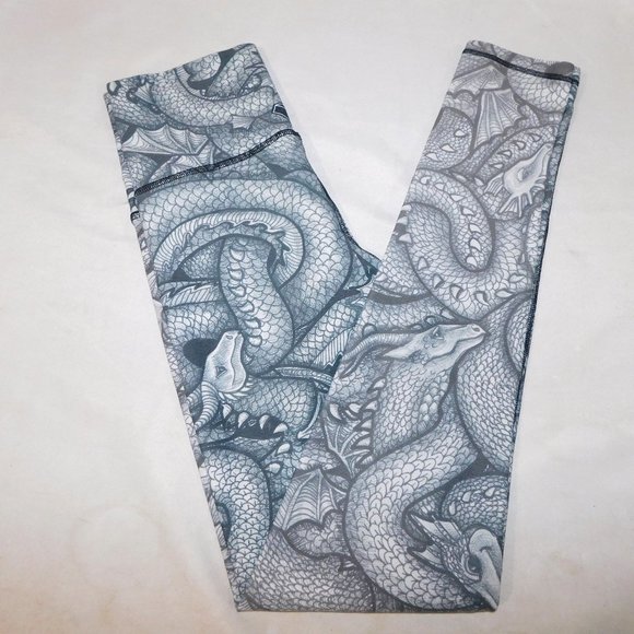 HOTDAME Womens S High waisted Gray Drawn Dragon Yoga Activewear Leggings - Picture 1 of 11